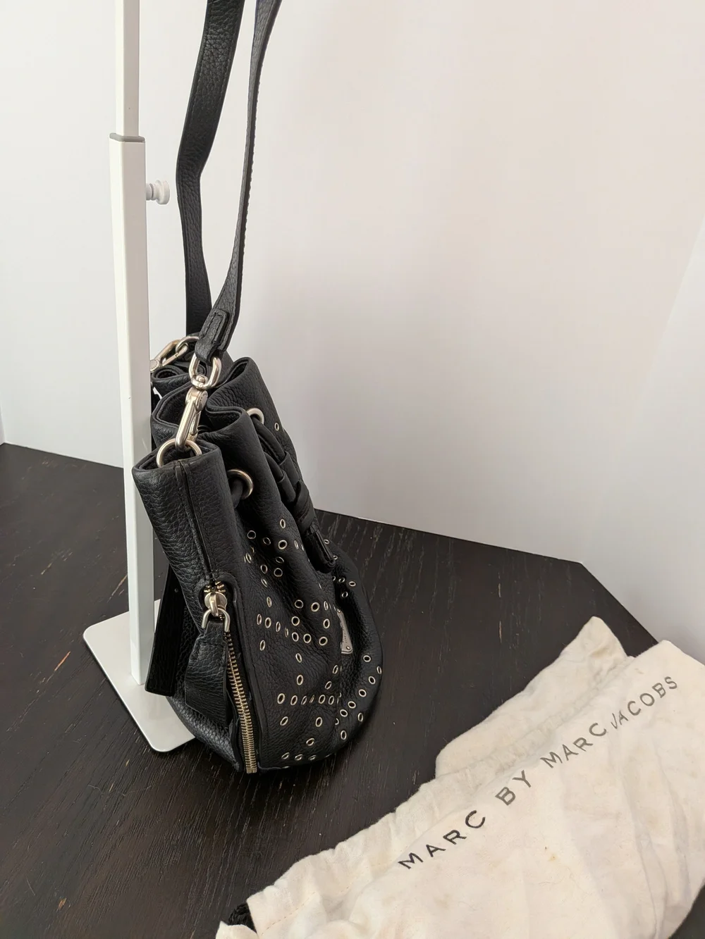 Marc by Marc Jacobs Black Leather Studded Bucket Shoulder Bag